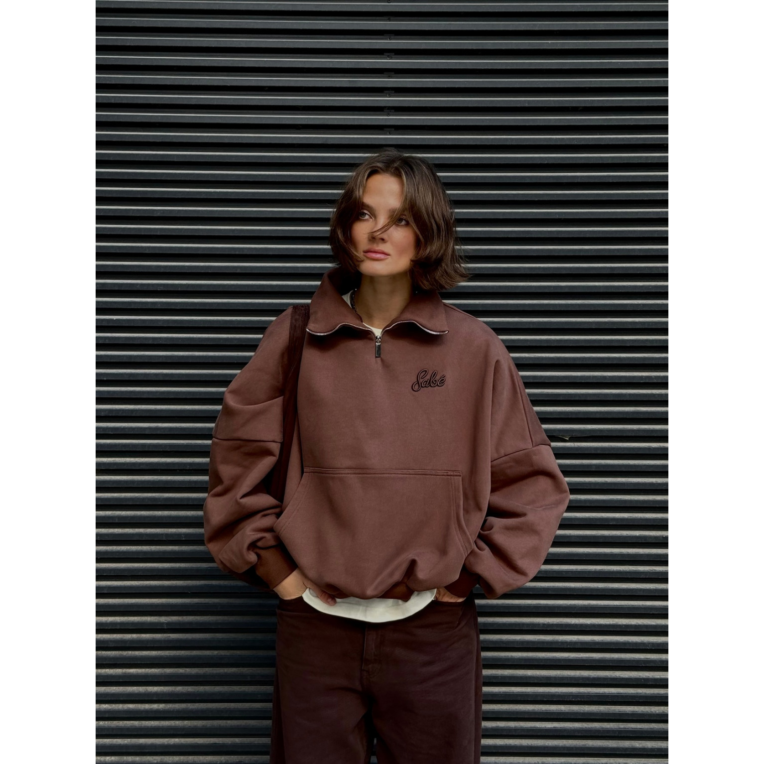 Зип-анорак Sabe Paris Cotton 3D Logo Half-Zip Brown
