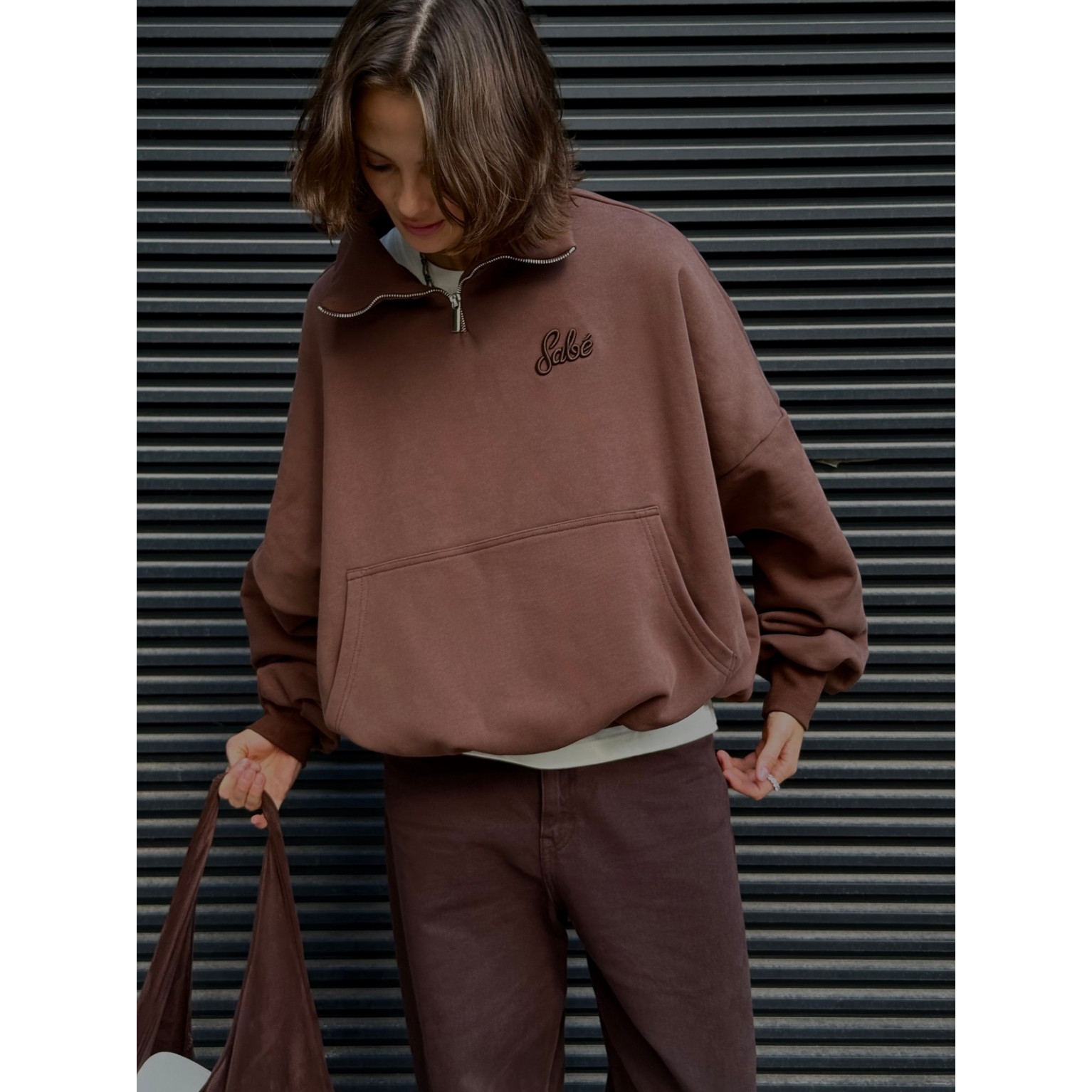 Зип-анорак Sabe Paris Cotton 3D Logo Half-Zip Brown