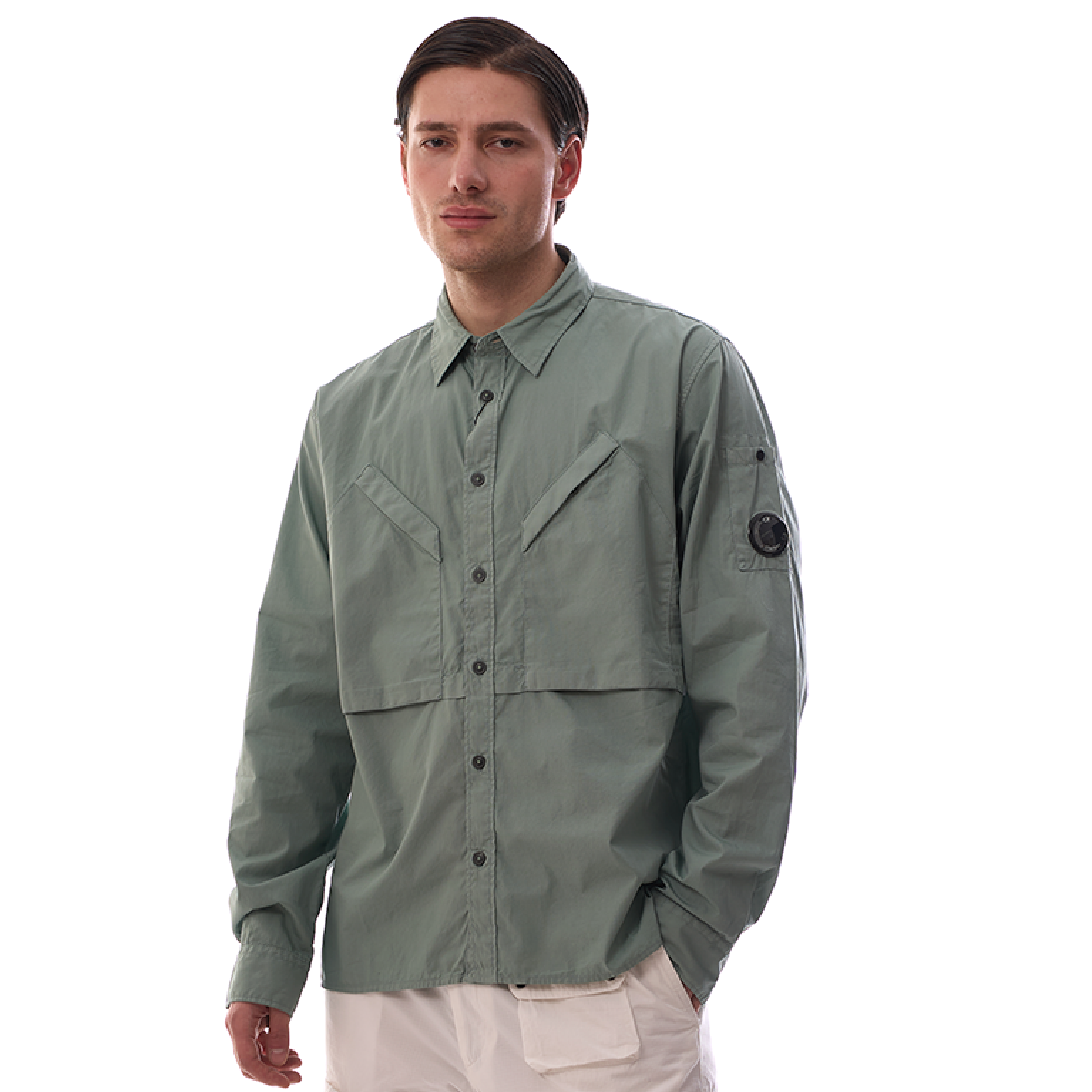 C.P.Company Rip-Stop Cotton Utility Long Sleeve Shirts Emerald
