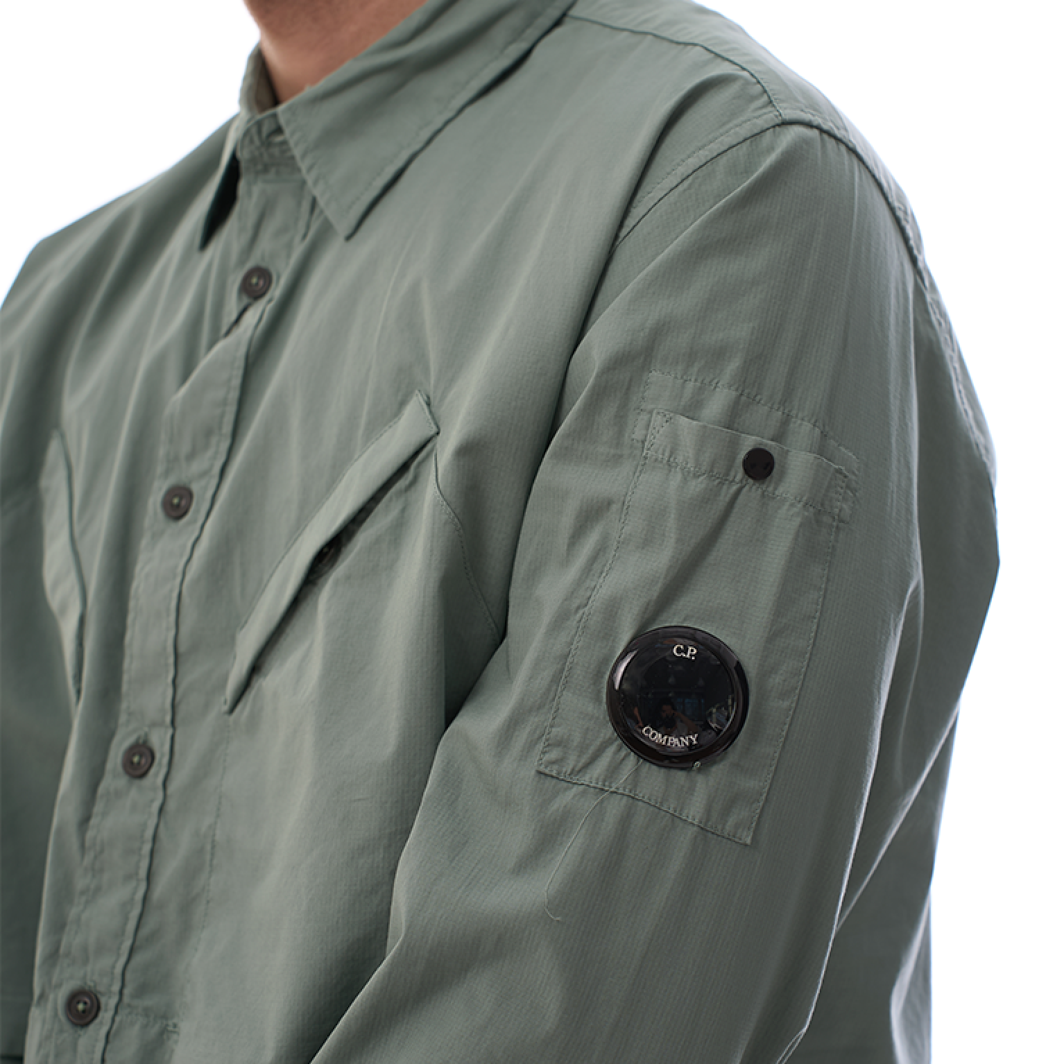 C.P.Company Rip-Stop Cotton Utility Long Sleeve Shirts Emerald