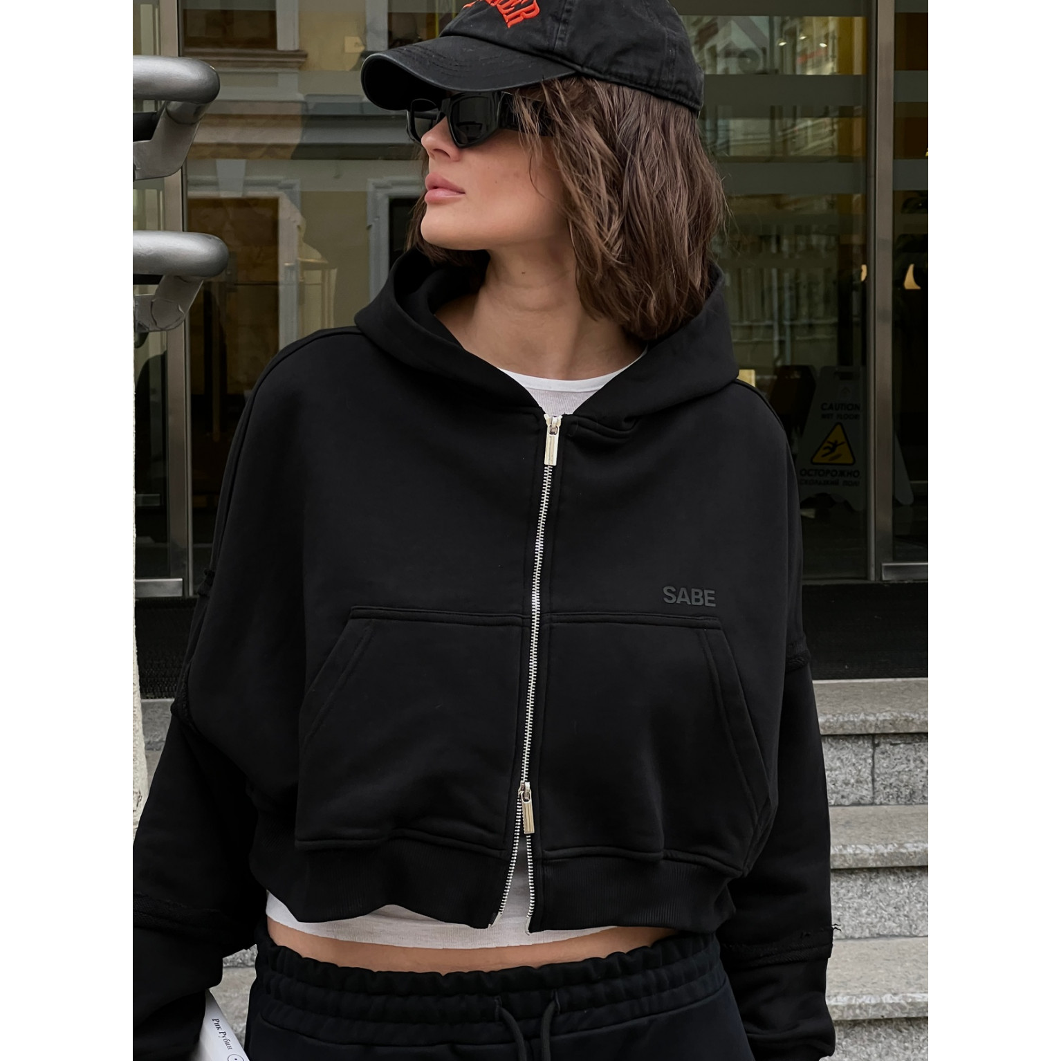 Зип-худи Sabe Logo Cropped Zip-Up Hoodie Black