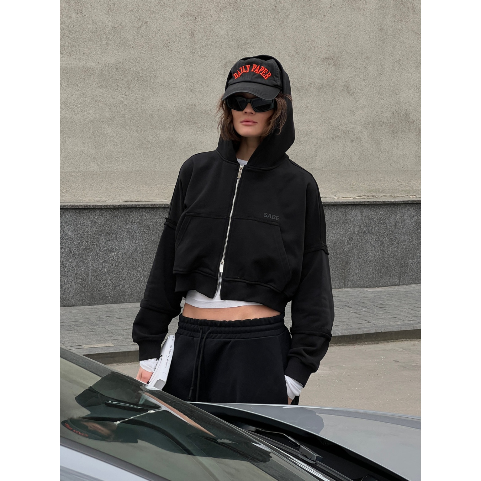 Зип-худи Sabe Logo Cropped Zip-Up Hoodie Black