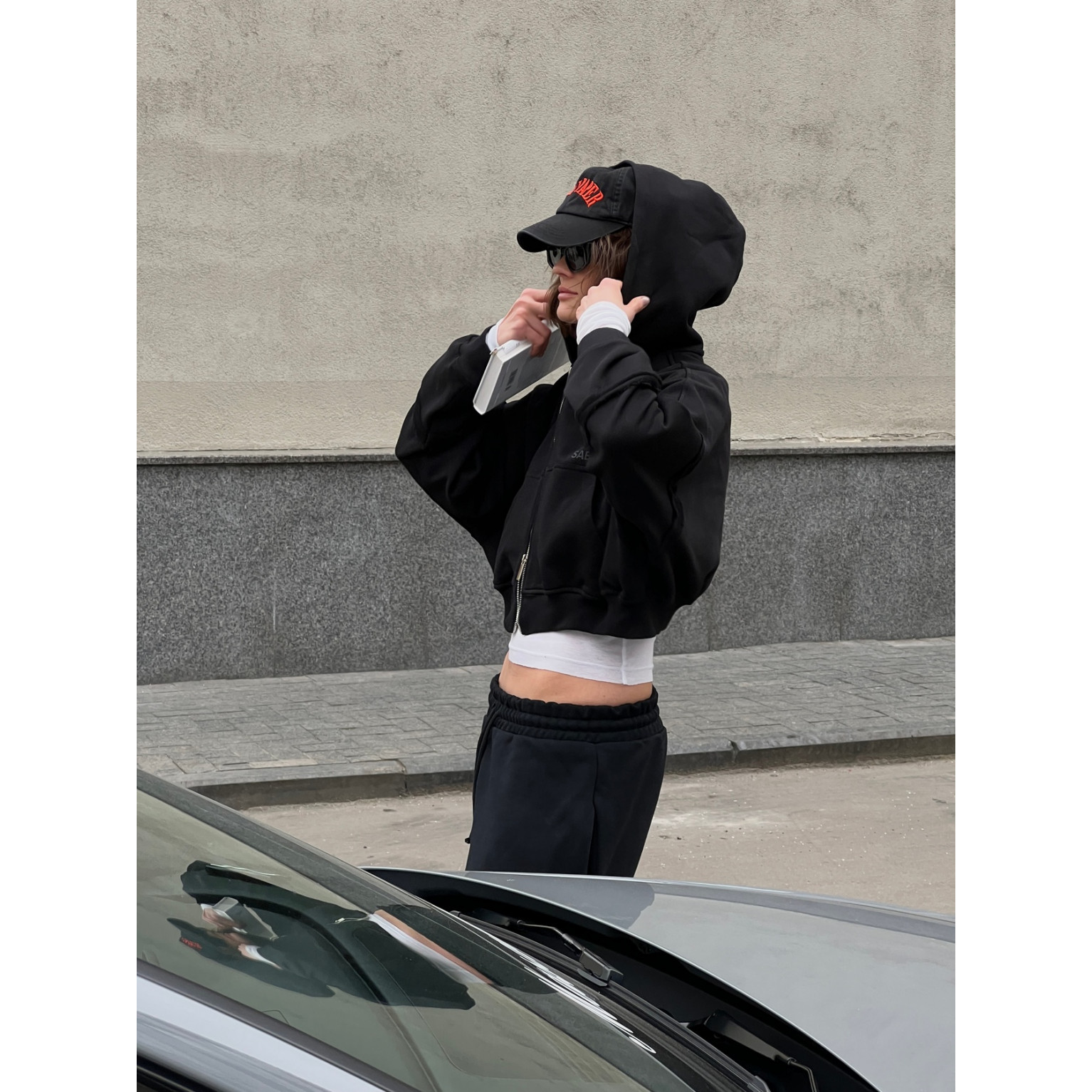 Зип-худи Sabe Logo Cropped Zip-Up Hoodie Black