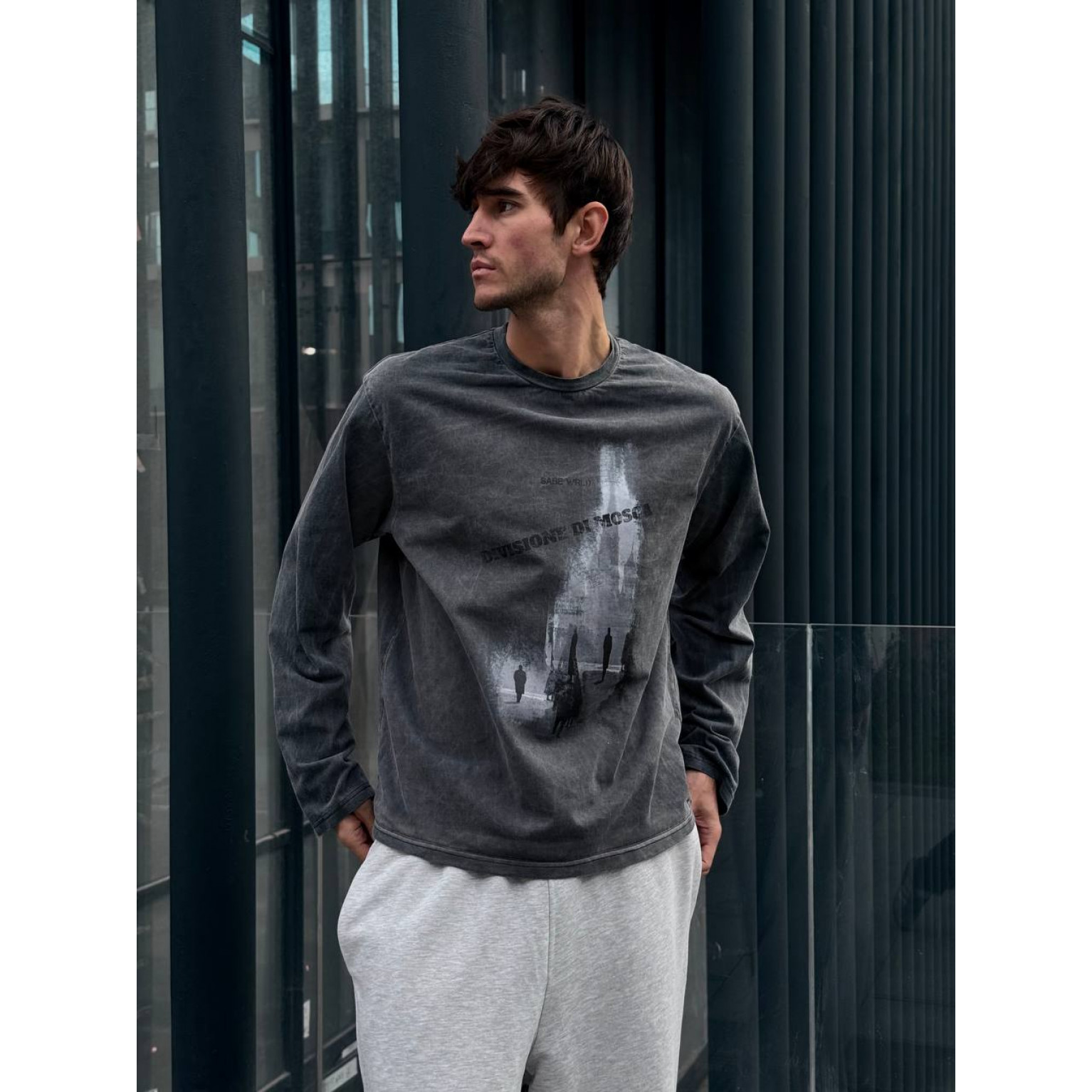 Лонгслив Sabe Longsleeve Di Mosca Acid Wash Dark Grey